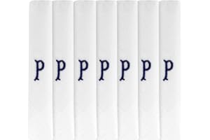 Surf the Shop 7 Pack Of Mens Initial Embroidered White Handkerchiefs With Satin Border, Various Letters