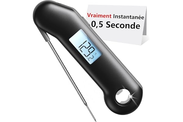 ThermoMaven Thermometre Cuisine Frigo - 0,5s Lecture, IP67 Etanche Magnétique Thermomètre Cuisson F1 Turbo, ±0,3℃ Précis Certifié NIST, Ecran Ambidextre avec Décapsuleur, Sonde Temperature Viande