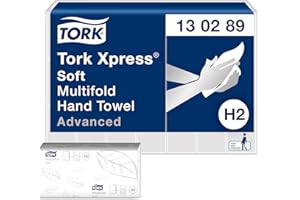 Tork Xpress Essuie-mains interfoliés doux - 130289 - Papiers d'essuyage pliés en Z qualité Advanced pour Distributeur H2 - Absorbant et indéchirable petit 2 plis blanc - 21 x 180 feuilles