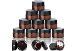 Fanchu 10 Stück Creme Behälter, Amber Glas Leer Cremetiegel, 20ml Cremedosen zum Befüllen Glasbehälter mit Deckel und Liner für Kosmetik Cremes Lotionen ätherische Öle
