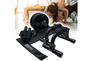REXCO Gym Equipment for Home Workout Ab Roller Wheel Set Skipping Rope Push-up Handles Fitness Exercise Strength Training Equipment for Abs Weight Loss Sport Accessories for Men Women
