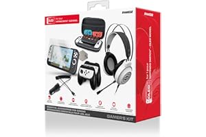 DREAMGEAR Gamers Kit for Nintendo Switch OLED: Wired Gaming Headset with 50mm Drivers, (2) Screen Protectors, Ergonomic Grip, Switch OLED Travel Case, Joy-Con Grips, and Car Charger