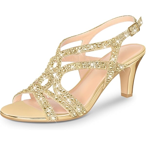 Hanfike Women's Wedding Sandals - Rhinestone Block Heel Party Shoes With 3.4 Inch Heel - View #4