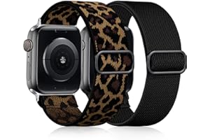 Easuny Elastisches Armand Kompatibel mit Apple Watch Armband 38mm 40mm 41mm 42mm, Verstellbares Weiches Nylon Band für iWatch Series 11 10 9 8 7 6 5 4 3 2 1 SE Ultra für Frauen Männer, Schwarz/Leopard