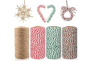 OEMG 200M Bäckerschnur Grün Rot und Weiß Bindfäden Braun Natur Juteschnur, Baumwollkordel 2mm Garten Kordel Bakers Twine Schnur für Geschenke Verpacken an Weihnachten, DIY Kunstgewerbe, Gartenarbeit (4)