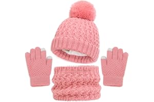 Baynetin Invierno Conjunto de Guantes de Bufanda de Gorro para Niños, Forro de Lana Niña Invierno Calentar Gorro Bufanda Sombrero Bufandas Guantes Tactiles Set para Niños Niñas 2-8 Años