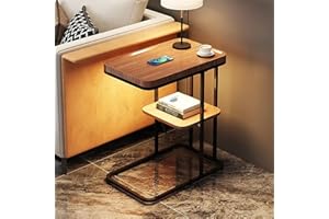 COZYKIMO Stolik pomocniczy w kształcie litery C, wąski stolik kawowy z 2 półkami, marmurowy wygląd, metalowy stelaż, mały stolik kawowy, skandynawski styl do salonu, sypialni i laptopa (brązowy)