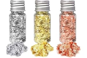 ZUFIO Gold Foil Flakes for Resin, Paxcoo Imitation Gold Foil Flakes Metallic Leaf for Nails, Painting, Crafts, Slime and Resin Jewelry Making (Gold, Silver, Copper Colors)