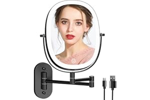 ‎FUNTOUCH FUNTOUCH Wiederaufladbar Kosmetikspiegel mit Beleuchtung, 1X/7X Vergrößerung, Dimmbarer Rasierspiegel 3 Farben, Touchscreen Schminkspiegel, 360° Drehbar, Wandspiegel für Badezimmer und Hotel (Schwarz)