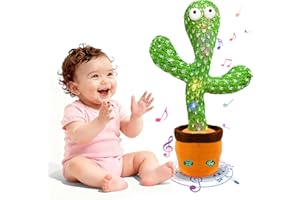 Hunfur Dancing Mimicking Talking Cactus Toy,Funny Gift for Toddler 1 2 3 Year Old Boy Girl,Singing Record Repeat What You Say Light Up Baby Infant Toys 6-12 12-18 Months (Volume Adjustment)