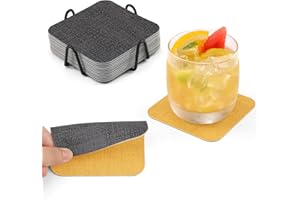 Chitomars Sottobicchieri in Pelle Set di 12, Antiscivolo Impermeabile Sottobicchiere Lavabili Bifacciale Sottobicchieri per Caffè, Bar, Ristoranti, Ufficio e Altro (Grigio Giallo, Quadrato)