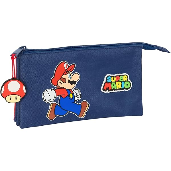 SUPER MARIO WORLD - Cartella a fogli con 3 fogli, ideale per bambini di diverse età, comoda e versatile, qualità e resistenza, 26 x 36,5 cm, colore blu navy, Blu navy, Estándar