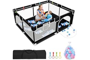 JOIENDY Box per Bambini, 150×180cm Recinto per Bambini con Rete Traspirante, Centro di Attività Box Pieghevole per Bambini, Playard di Protezione Stabile per Bambini con 50 Ocean Ball e 4 Anelli