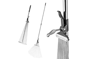 KADAX Rastrillo para Hojas y Hierba, con alambres Ajustables, rastrillo de Cabeza Ancha, rastrillo de Metal, Escoba de Hojas con Mango Largo, rastrillo de jardín, rastrillo para Hojas, (15 Dientes)