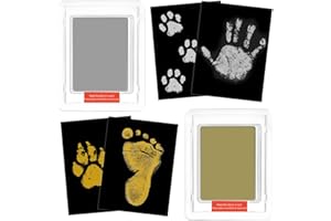 NECXON Kit d'empreintes de mains et de pieds de bébé, 2 grands tampons d'impression sans encre, kit d'impression de pattes de chien, cadeaux, kit d'impression de pattes d'animaux, souvenirs (Or+Argent)
