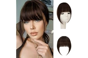 Sofeiyan Frangia Clip Capelli Veri Frangetta Finta Extension 100% Capelli Veri Natural Bangs Hair Clip Frontale Frangia Posticci per Capelli Donna, Marrone medio
