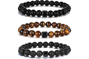 TIESOME 3 stycken stretch pärlarmband herr, 8 mm natursten armband