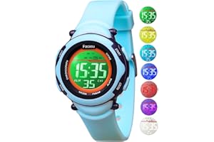 Facasu Kinderuhr Digital für Mädchen Jungen,wasserdichte Kinderuhr,Bunt Light,Outdoor Sport Armbanduhr Kinder, Einfaches Ablesen Einstellen der Uhrzeit mit Stoppwatch Alarm für Kinder