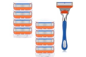 WRTEEASE 8pcs Men's Razor Blades for Gillette Fusion - 5 Layered Shaver Blades with Handle and Box for Father, Boyfriend, Home, and Office Use (one size)