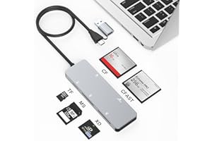 YEEMIE Lecteur de carte CFast,USB 3.0 USB C CFast 2.0,adaptateur de carte mémoire CFast haute vitesse en aluminium 5 Gbit/s CFast/CF/SD/TF/XD pour SanDisk,Lexar,carte Sony, lecture simultanée de 5 cartes