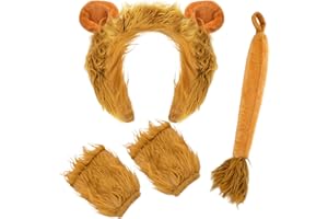 vamei Disfraz de León Disfraz de Animal Falda Tutu Diadema con Orejas de León Cola y Pata para Fiesta de Cumpleaños Cosplay Disfraz de Halloween Navidad Accesorios para Niños y Adultos