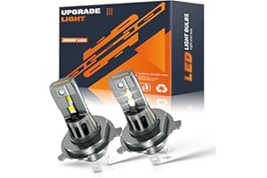 JOSHF Bombilla H4 LED de Faro de Coche con Ventilador Silencioso, 26000LM 110W 600% Brillante 6500K Blanco LED Faro H4/HB2/9003 Coche,Reemplazo Halógeno Hi/Lo Beam,DC12V(2Bombillas)