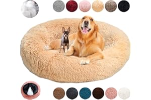 KZHANMY Panier Chien Rond Dehoussable,Grande Taille Apaisant Chien Coussin Lavable Anti-dérapant Anti Strss,Lit Chien Moelleux en Doux,Grand et Moyenne Tapis,12 Couleurs-Beige||S-50cm/19.6in