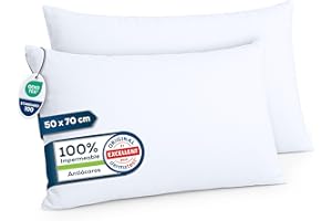 Sensalou Funda de Almohada Impermeable 50x70 cm Juego de 2 Disponible en 7 Tamaños – Funda Protectora de Almohada Antialérgica con Cremallera Blanca