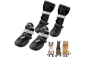 OneTigris Pathfinder antypoślizgowe buty dla psów, ochrona łap, wodoszczelne, ciepłe, regulowane, z odblaskowymi zapięciem na rzepy, dla średnich i dużych psów, czarne, rozmiar 4