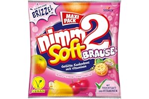 ‎NIMM2 nimm2 soft Brause (1 x 345g) / Kaubonbons mit Brause-Füllung mit Fruchtsaft & Vitaminen