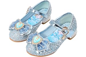 YOGLY Girls High Heels ELSA Princess Shoes Dress up Christmas Carnival Birthday Theme Party Costume Kids Crystal Mary Jane Sequin Wedding Bridesmaids Shoes Cosplay Fancy Halloween Blue Pink Silver 02