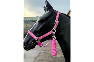 EQUIPRIDE Cavezza e guinzaglio per cavallo, rosa con motivo stampato cavallo, in nabuk imbottito (rosa, completo)