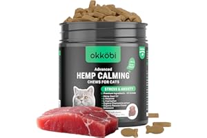 OKKÖBI Hemp Calming Chews For Cats Anxiety 200 pcs - Anxiety Relief - For stress, travel, check-up, barking or grooming - Cat Calming Treats - Tuna Flavor