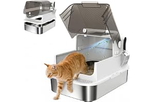 PawHut kattlåda rostfritt stål med lock XXL 52 l för stora katter och flera katter kattlåda med dubbla dörrar spade pedal hög