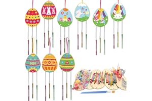 WEDNOK 9 Pack Easter Egg Wind Chime Kit for Kids Make You Own Egg Hanging Ornaments DIY Coloring Wooden Easter Craft for Art Ativities Easter Party Decoration
