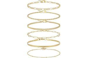 Syylqyr 6 PCS Gold Anklets for Women, Anklets for Women Gold, Women's Anklet Adjustable Ankle Bracelets Set (20cm+5CM) for Womens and Girls, Ankle Dainty Beach Foot Chain