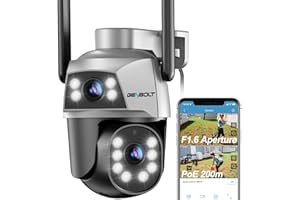 GENBOLT Säkerhetskamera Utomhus 2.4/5GHz WiFi med PoE, Hemövervakningskamera med dubbla linser IP-kamera CCTV med färg natt, Automatisk spårning, Detektering av humanoid, Panorera lutning