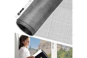 BUZIFU Fliegengitter Meterware, Fiberglas-Fliegengitter Gewebe,100x 250 cm, Insektenschutz Gaze Fenster Mesh mit Fensterputzbürste, Schutz gegen Mücken, UV-beständig für Fenster und Türen (grau)