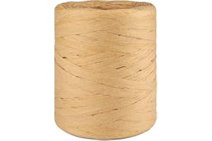 jijAcraft Ruban en Papier Raphia Naturel, 200 mètres Ficelle de Raphia pour Emballage de Cadeaux, Travaux Manuels, Décoration (Couleur kraft)