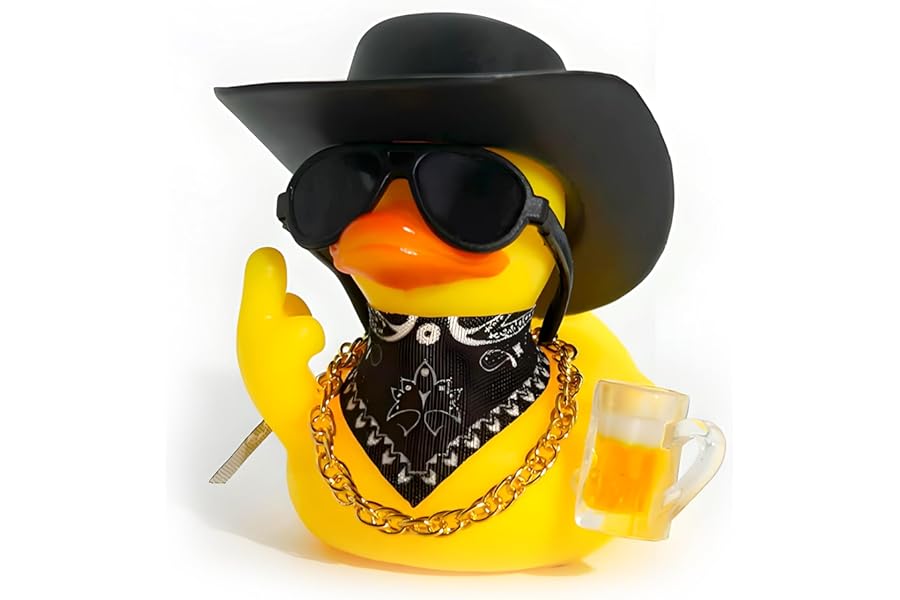 Nocecfi Premium Rubber Duck Car Ornaments, Yellow Ducky in Western Cowboy Style with Hat & Glasses, Car Dashboard Accessories, Great Office Gifts & Cowboy Gifts