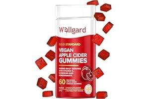 Wellgard Vegan Apple Cider Vinegar Gummies, Gold Standard 1000mg ACV Gummies with Vitamin C, Chromium and Pomegranate, Non-GMO, Gluten-Free & Gelatine-Free