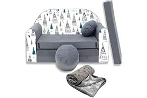 ‎MILLYBO millybo Kindersofa Kinder Couch mit Schlaffunktion ausklappbar 3in1 Kinder Sofa Spielsofa mit Bettfunktion Mädchen Jungen Sitzsack Minisofa Schlafsofa Kinderzimmer Schlafsessel Grau AJ3