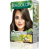 SEA COLOR Non-Ammonia, Vegan, Natural, Nourishing Permanent Hair Dye 100% White Closure (1 PACK 2 x 50 ml Dye & OXIDANT) (Dense K&uuml;
