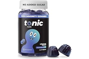 Tonic Health Kids Immunity Gummies - 7 in 1, Elderberry Gummies, No Added Sugar, No Sweeteners, Vitamins C, D and Zinc, Wild Berry Flavour, Month Supply (60 Count), Ages 3-12, Vegan.