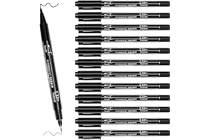 NEWATTY 12 Stylos Noir a Pointe Fine, Marqueur Noir Indélébile Marqueurs Permanent Feutres Dessin Feutre Double Pointe Noire Professionnel Artist Pen pour Dessiner et Esquisser d'Illustration Signature