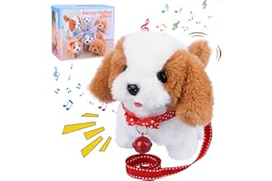 Vibbang Robot Chiot Réaliste Mignon, Jouet Interactif qui Marche, Aboie et Remue la Queue en Peluche pour Filles Garçons (C)