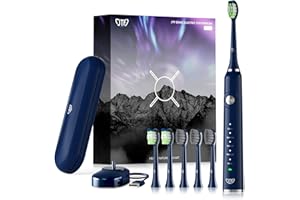 JTF Brosse À Dent Electrique Sonique Adultes, Brosse à Dent Rechargeable sans Fil avec Etui de Voyage et 6 Têtes de Brosse, 5 Modes et Minuterie 2 Minutes, P200 Bleu