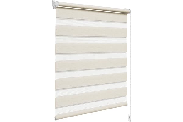 WOLTU Store Enrouleur Jour Nuit sans Perçage, Montage avec Clips, Rideau Translucide et Occultant en Double Tissu, Protection Vie Privée, pour Fenêtre ou Porte, 60l x 150L cm, Hêtre