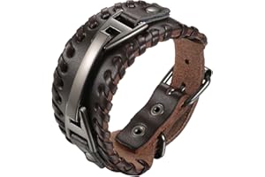 Cupimatch Uomo Braccialetto Bracciale Pelle Intrecciato Regolabile Tribale Hip Hop Nero Regalo di Halloween Marrone