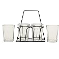A Krazy Mug Transparent Cutting Chai Tea Glasses with Iron Container Stand Holder (Set of 4, 90ml)